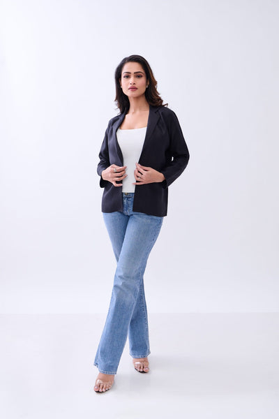 Hemp Women's Open - Front Blazer – Womens Blazer on Brown Living™. SKU: GBL03-BLUE-S. Img 6.