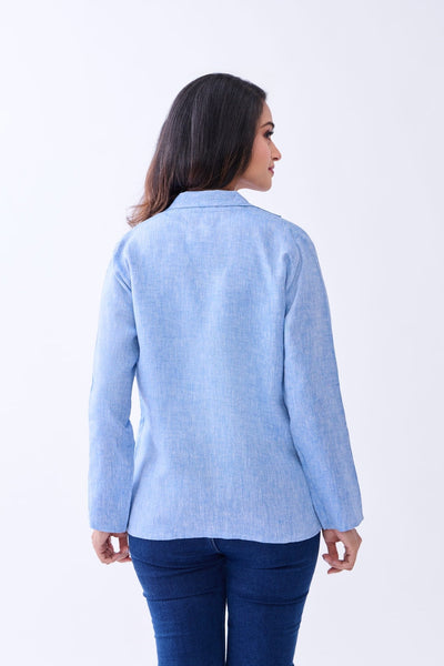 Hemp Women's Open - Front Blazer – Womens Blazer on Brown Living™. SKU: GBL03-BLUE-S. Img 5.