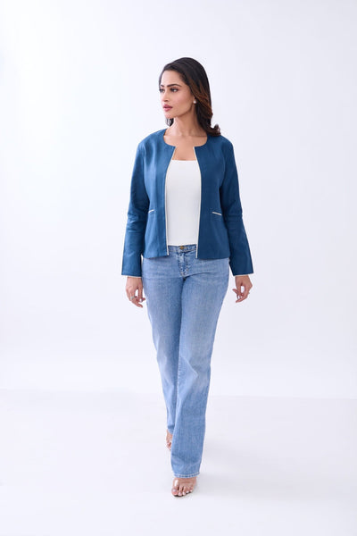 Hemp Women’s Regular Fit Front Open Jacket | Sustainable Lightweight O – Womens Blazer on Brown Living™. SKU: GBL02-GREEN-S. Img 6.