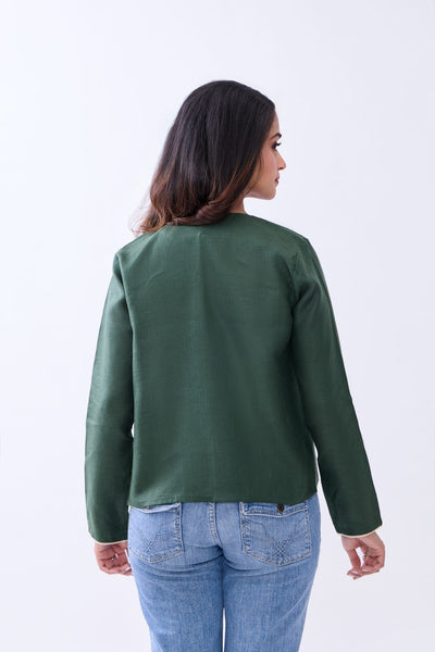 Hemp Women’s Regular Fit Front Open Jacket | Sustainable Lightweight O – Womens Blazer on Brown Living™. SKU: GBL02-GREEN-S. Img 5.