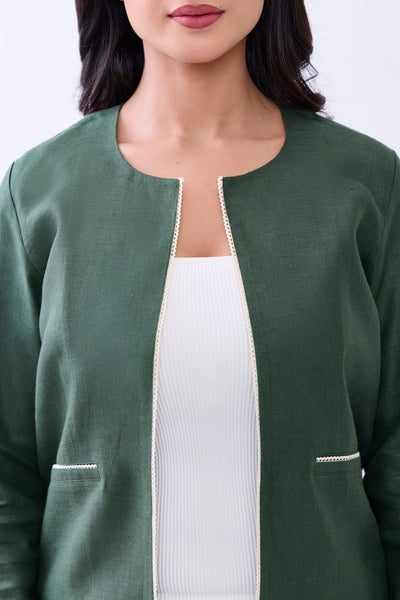 Hemp Women’s Regular Fit Front Open Jacket | Sustainable Lightweight O – Womens Blazer on Brown Living™. SKU: GBL02-GREEN-S. Img 4.