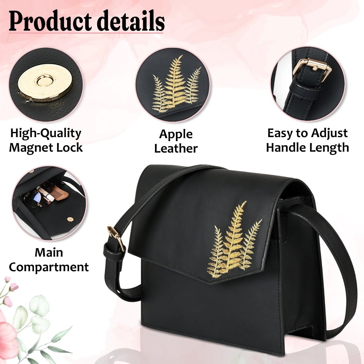 Hera Vegan Leather Satchel Bag (Black) – Satchel Bag by Green Hermitage available on Brown Living™. . SKU: SCGH30031053. Img 3.