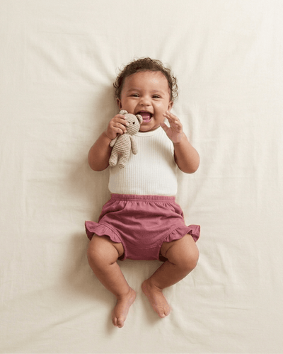 Herb Dyed Baby Shorts With Ruffle Details – Kids Daywear Sets on Brown Living™. SKU: SV03016. Img 2.