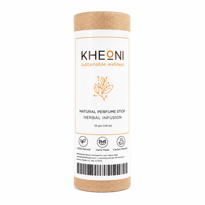 Herbal Infusion Natural Perfume Stick | Solid Fragrance Balm – Perfume on Brown Living™. SKU: KHROD-01. Img 1.