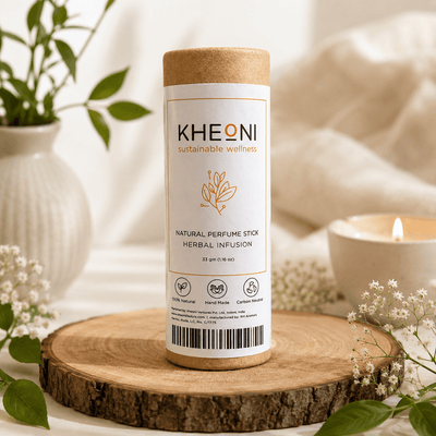Herbal Infusion Natural Perfume Stick | Solid Fragrance Balm – Perfume on Brown Living™. SKU: KHROD-01. Img 2.