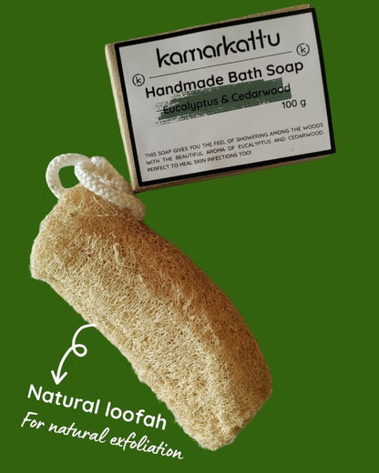 Herbs packed bath soaps - Handmade: Pack of 3 – Body Soap by Kamarkattu Ecostore available on Brown Living™. Eucalyptus & Cedarwood - Pack Of 3 With Loofah. SKU: ecl3withloofah. Img 15.