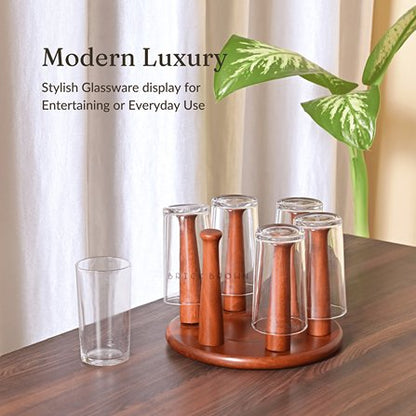 Hexa Wooden Glass Stand for Kitchen | Wine Glass Holder from Mahogany Collection | Verified Sustainable by Brown Living™