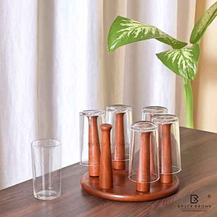 Hexa Wooden Glass Stand for Kitchen | Wine Glass Holder from Mahogany Collection | Verified Sustainable Kitchen Organizers on Brown Living™