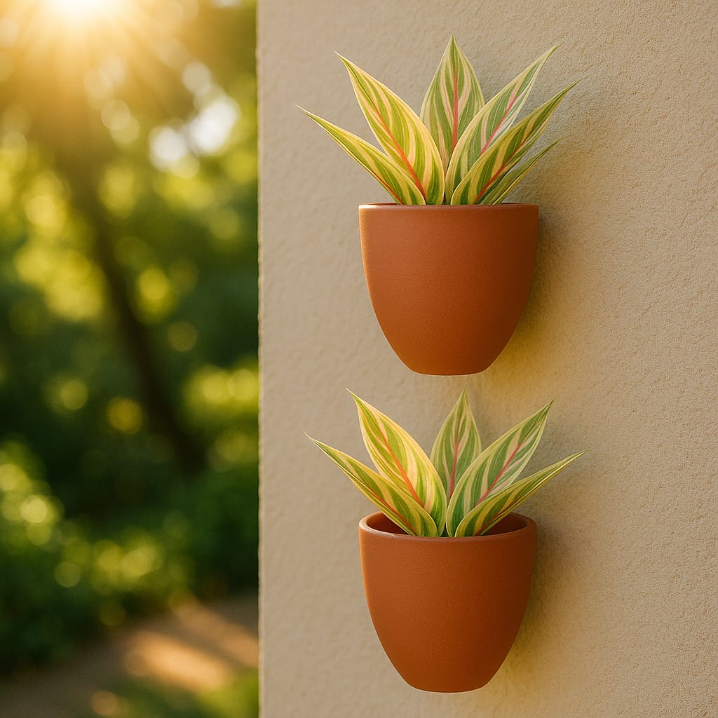 Hexane Wall Planter Small 4 Inch | Terracotta Hanging Wall Planter – Home & Garden on Brown Living™. SKU: PL28-2. Img 25.