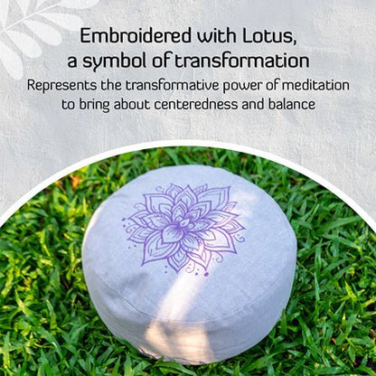 Hi - Zafu Meditation Cushion with Lotus Embroidery filled with Buckwheat Hulls - Lavender | Verified Sustainable by Brown Living™