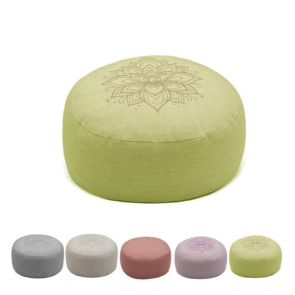 Hi - Zafu Meditation Cushion with Lotus Embroidery filled with Buckwheat Hulls - Sage | Verified Sustainable by Brown Living™