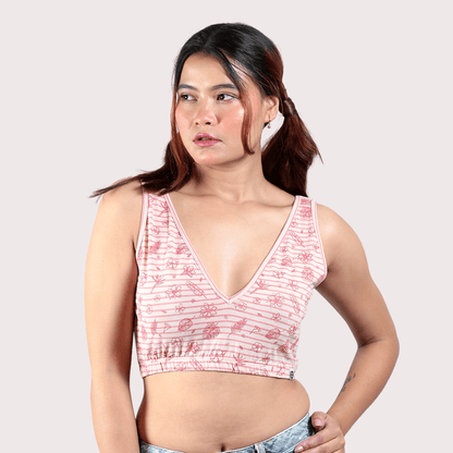 Hibiscus Deep V Cotton Bralette – Womens Top on Brown Living™. SKU: 008DEEPVPINKHIBISCUSXS. Img 3.