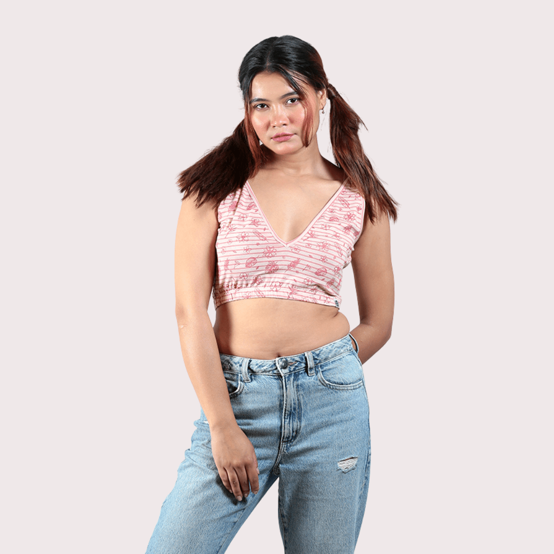 Hibiscus Deep V Cotton Bralette – Womens Top on Brown Living™. SKU: 008DEEPVPINKHIBISCUSXS. Img 8.