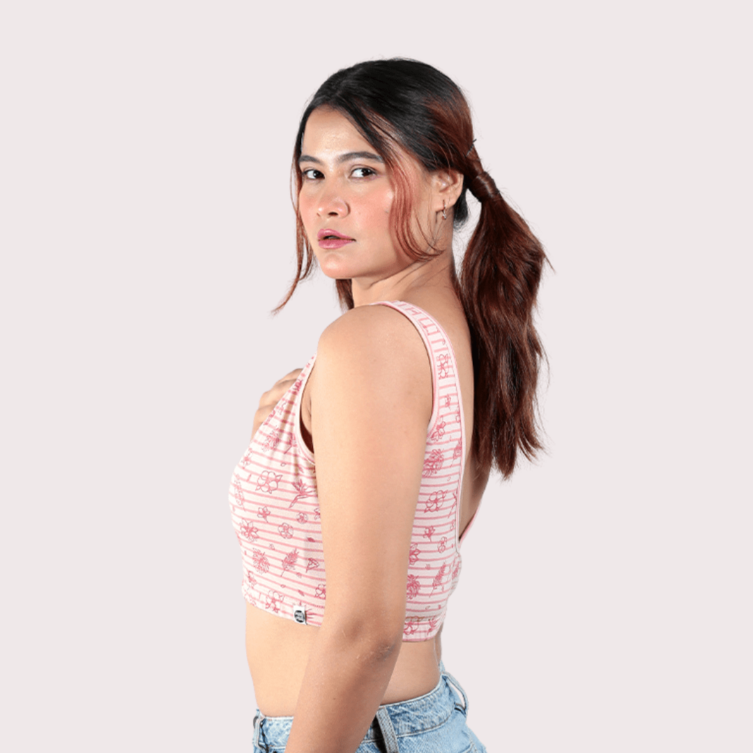 Hibiscus Deep V Cotton Bralette – Womens Top on Brown Living™. SKU: 008DEEPVPINKHIBISCUSXS. Img 10.