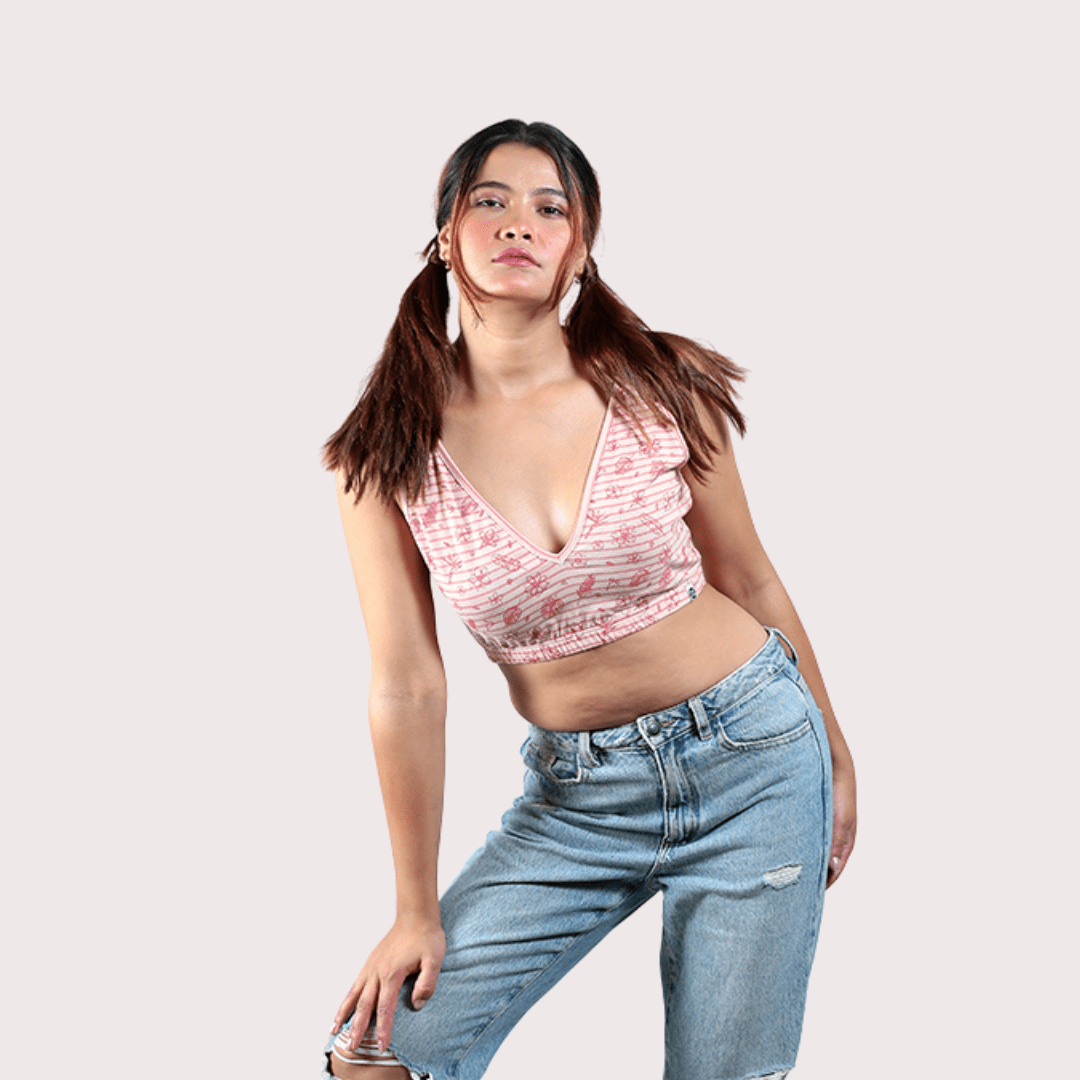 Hibiscus Deep V Cotton Bralette – Womens Top on Brown Living™. SKU: 008DEEPVPINKHIBISCUSXS. Img 9.