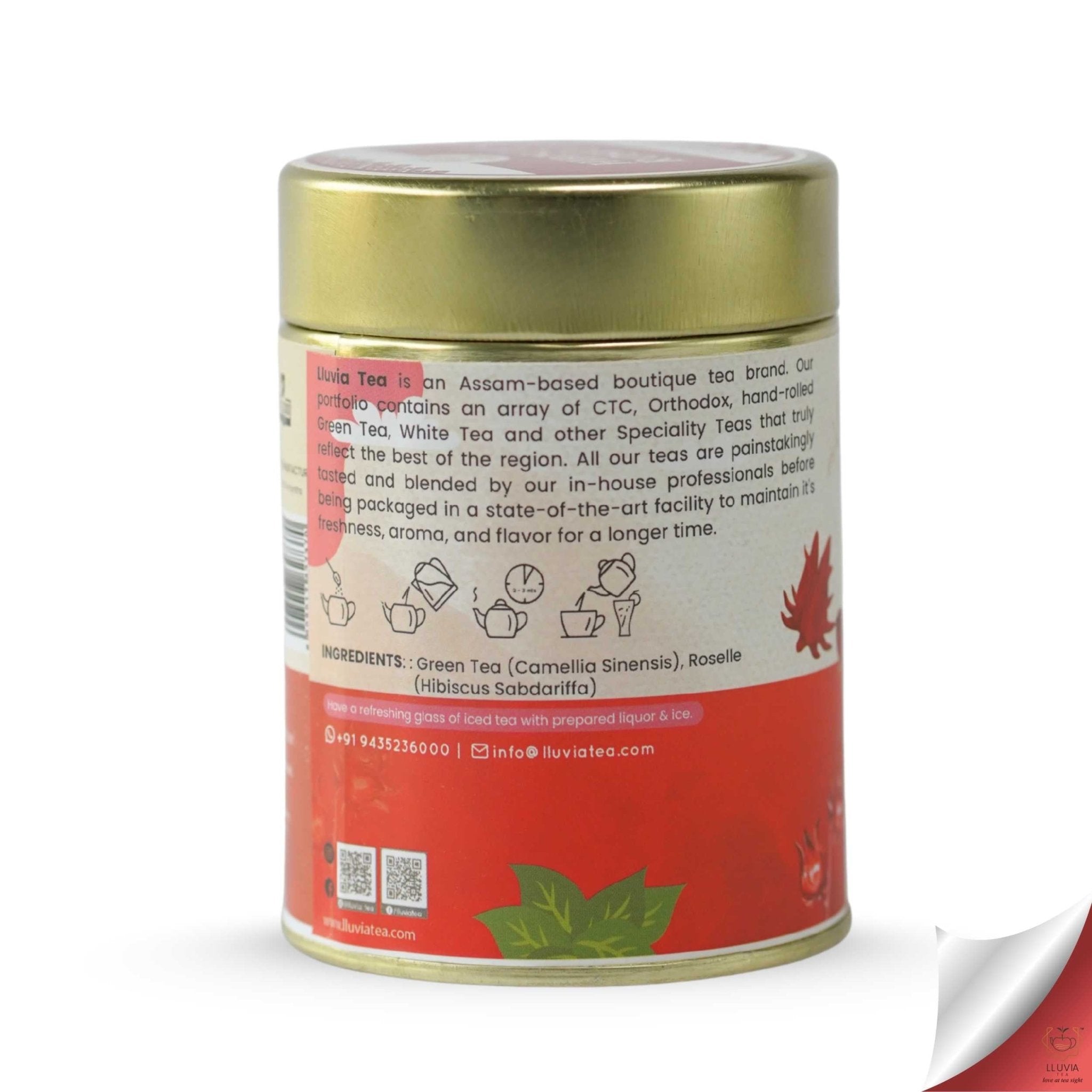Hibiscus Green Tea – Aids Digestion & Weight Loss – 50g – Tea on Brown Living™. SKU: KMCTin50New. Img 3.