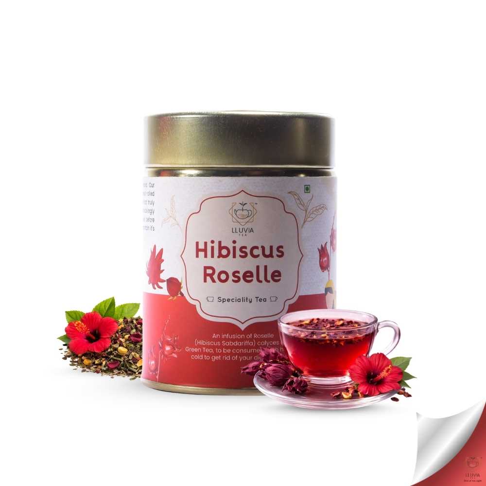 Hibiscus Green Tea – Aids Digestion & Weight Loss – 50g – Tea on Brown Living™. SKU: KMCTin50New. Img 1.