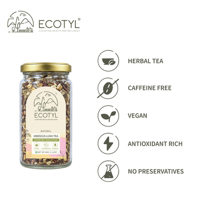 Hibiscus Lush Tea | Rich in Antioxidants | Herbal Tea | 60g – Tea on Brown Living™. SKU: ECOTYL00057. Img 3.