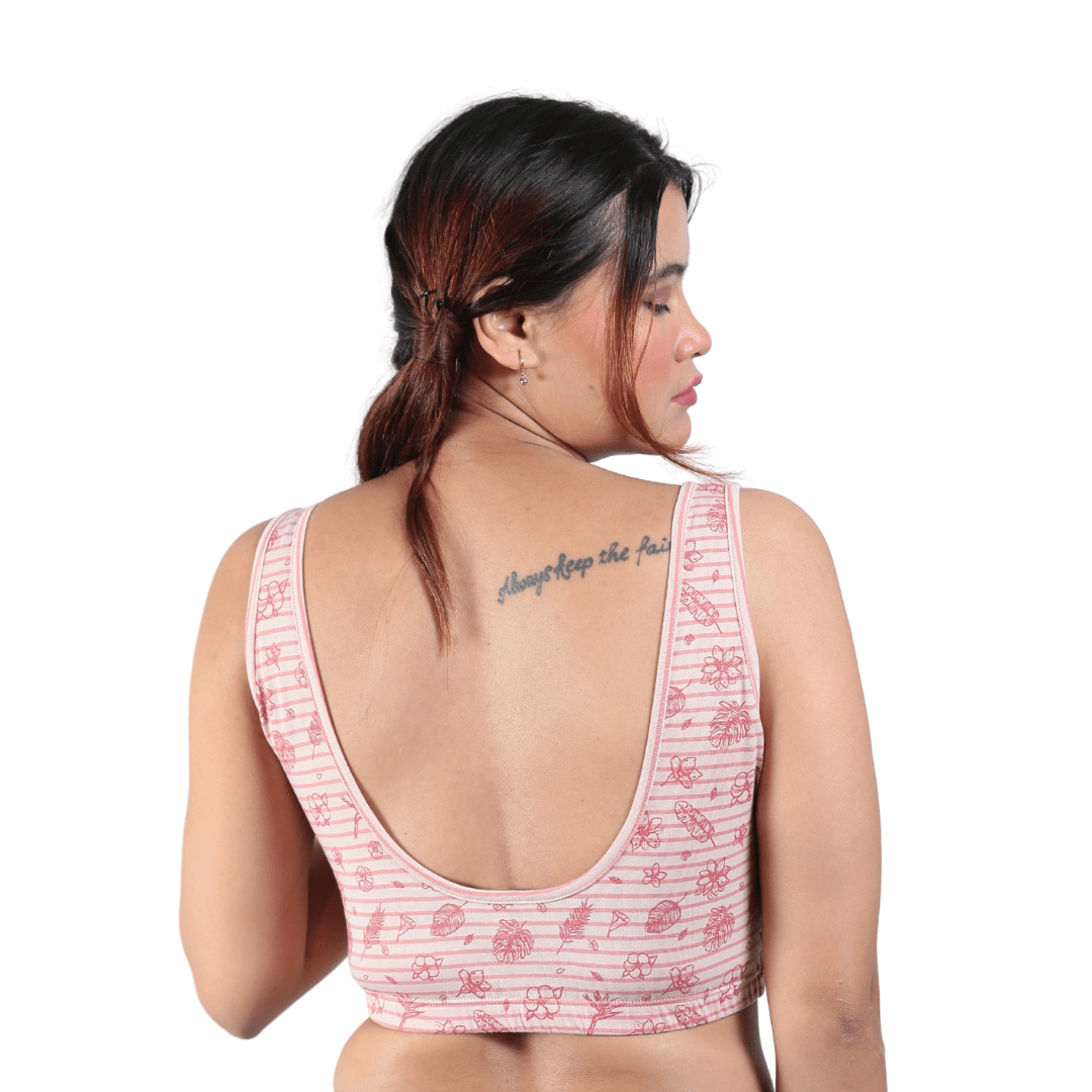 Hibiscus Print Deep V Cotton Co-ord Lingerie Set – Womens Underwear on Brown Living™. SKU: Co-OrdPinkHibiscus-XS. Img 6.