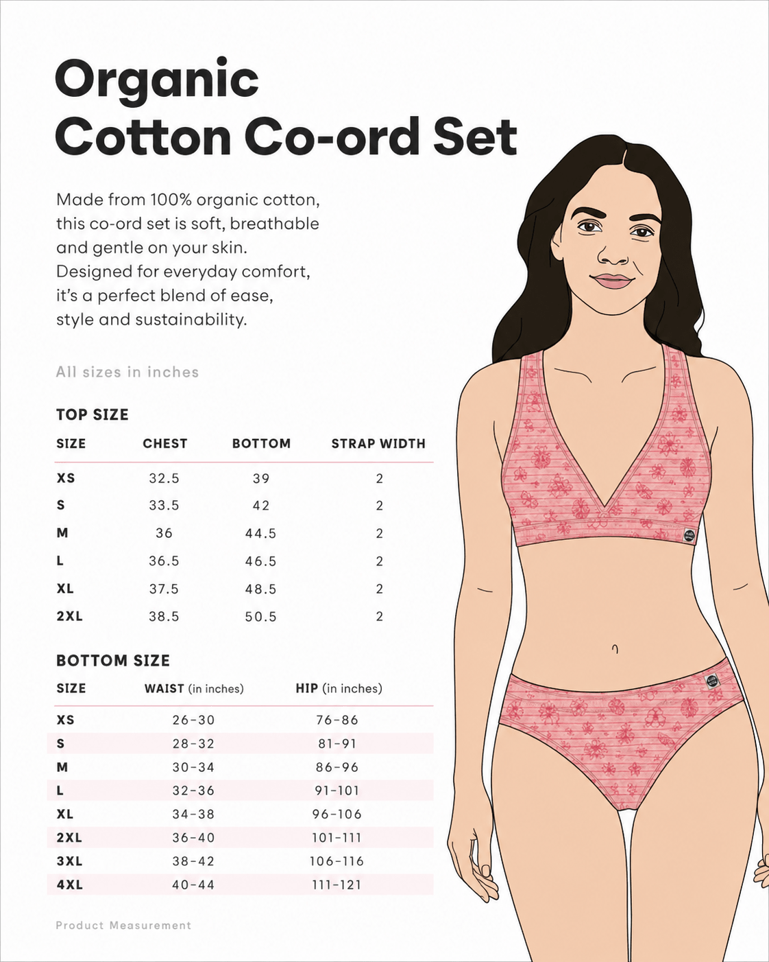 Hibiscus Print Deep V Cotton Co-ord Lingerie Set – Womens Underwear on Brown Living™. SKU: Co-OrdPinkHibiscus-XS. Img 9.