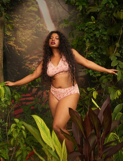 Hibiscus Print Deep V Cotton Co - ord Lingerie Set – Womens Underwear on Brown Living™. SKU: Co - OrdPinkHibiscus - XS. Img 2.
