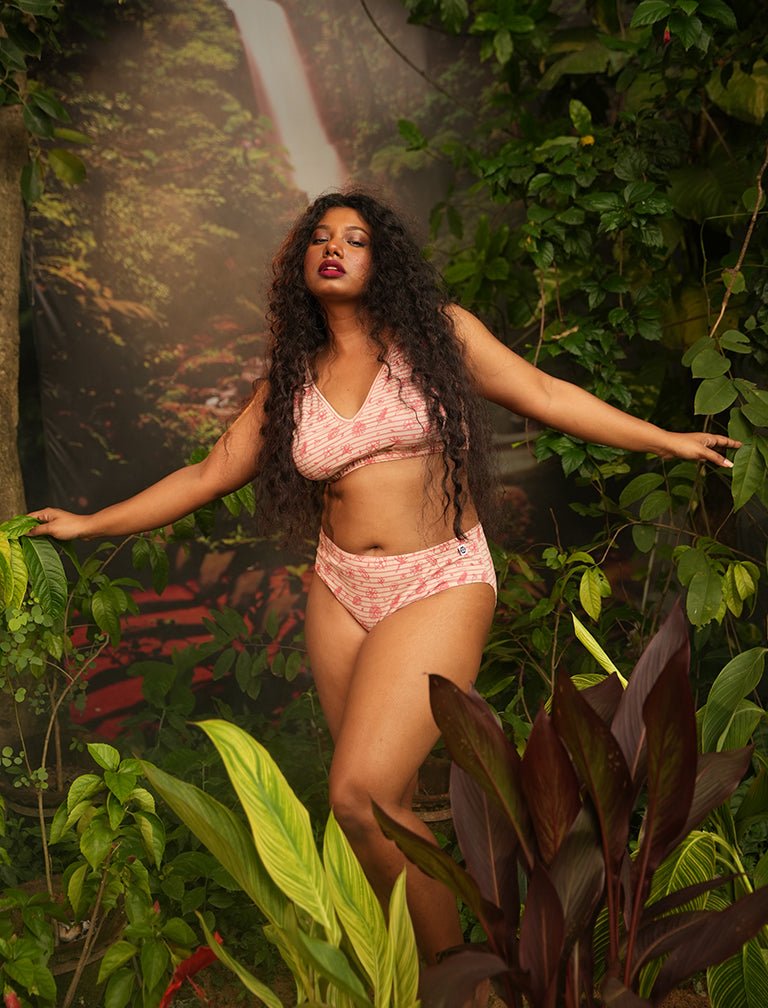 Hibiscus Print Deep V Cotton Co - ord Lingerie Set – Womens Underwear on Brown Living™. SKU: Co - OrdPinkHibiscus - XS. Img 2.