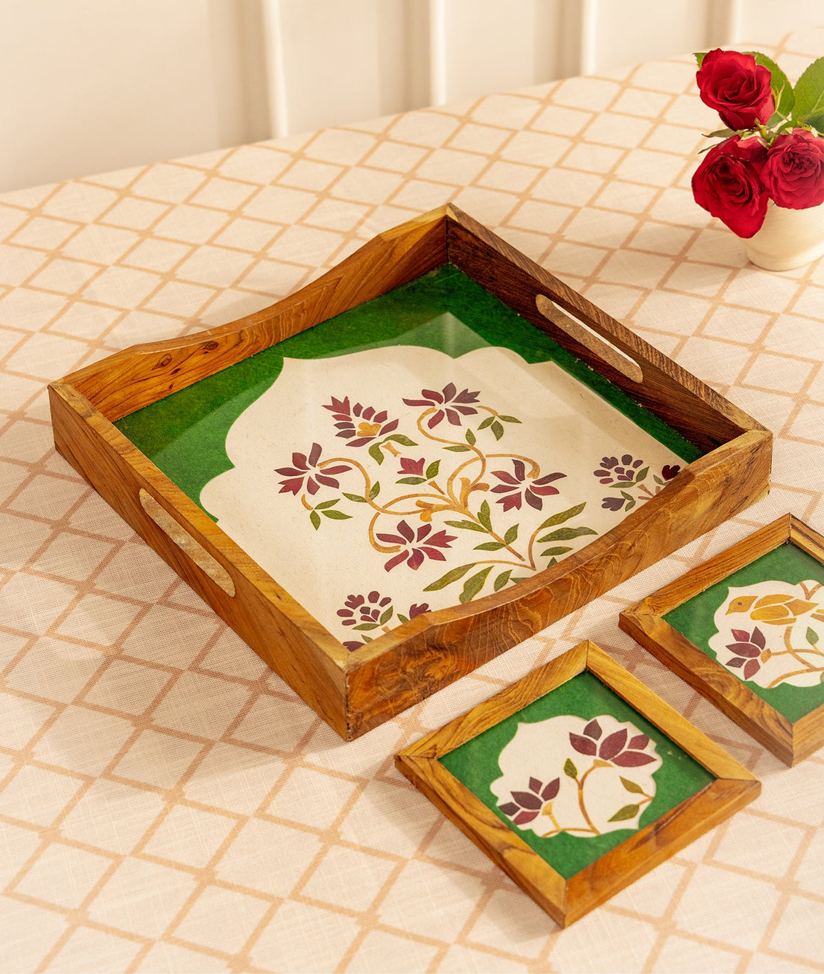 Hidden Garden Square Tray | Diwali Festive Serving Tray – Trays & Platters on Brown Living™. SKU: Gul_Diwali_26_023. Img 4.