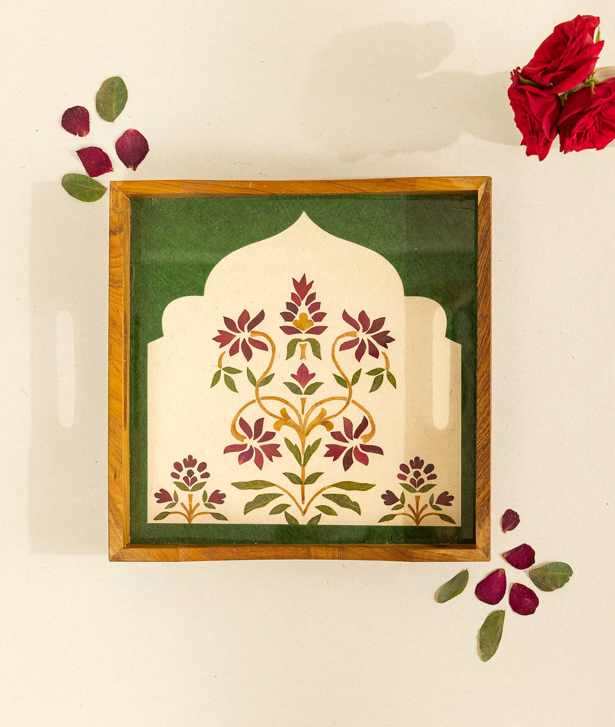 Hidden Garden Square Tray | Diwali Festive Serving Tray – Trays & Platters on Brown Living™. SKU: Gul_Diwali_26_023. Img 1.