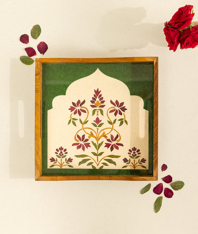 Hidden Garden Square Tray | Diwali Festive Serving Tray – Trays & Platters on Brown Living™. SKU: Gul_Diwali_26_023. Img 1.