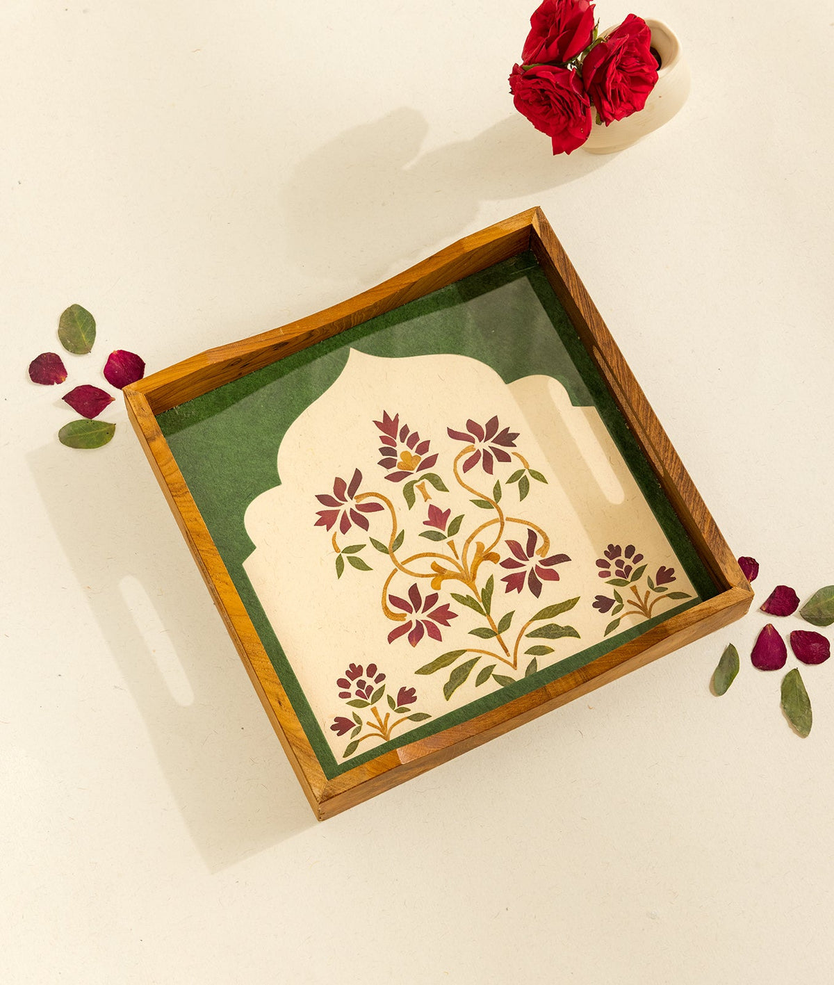 Hidden Garden Square Tray | Diwali Festive Serving Tray – Trays & Platters on Brown Living™. SKU: Gul_Diwali_26_023. Img 2.