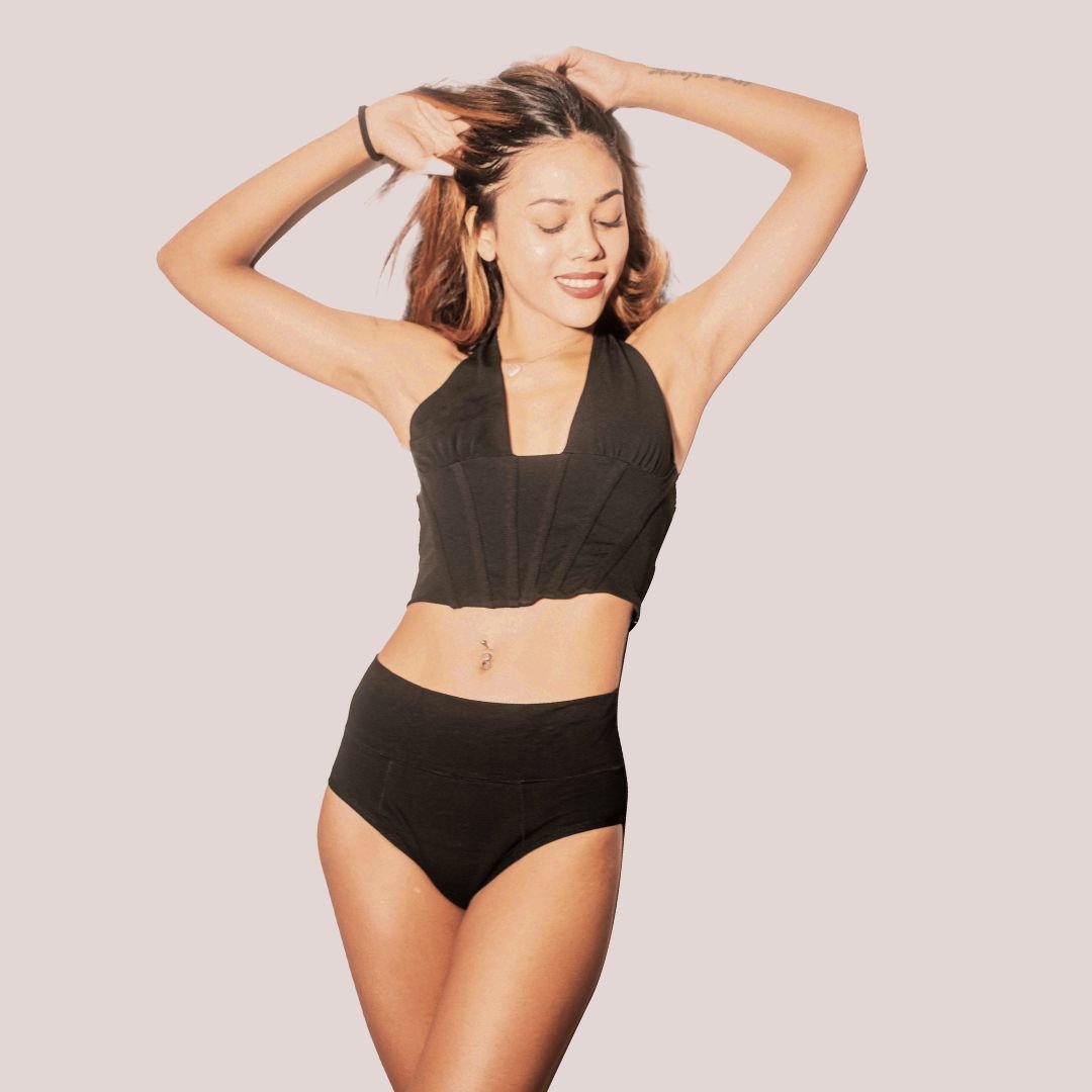 High Cut Reusable LeakProof Period Panty | Moderate to Heavy Flow – Womens Underwear on Brown Living™. SKU: B-HGHCUT-BLACK-S. Img 1.