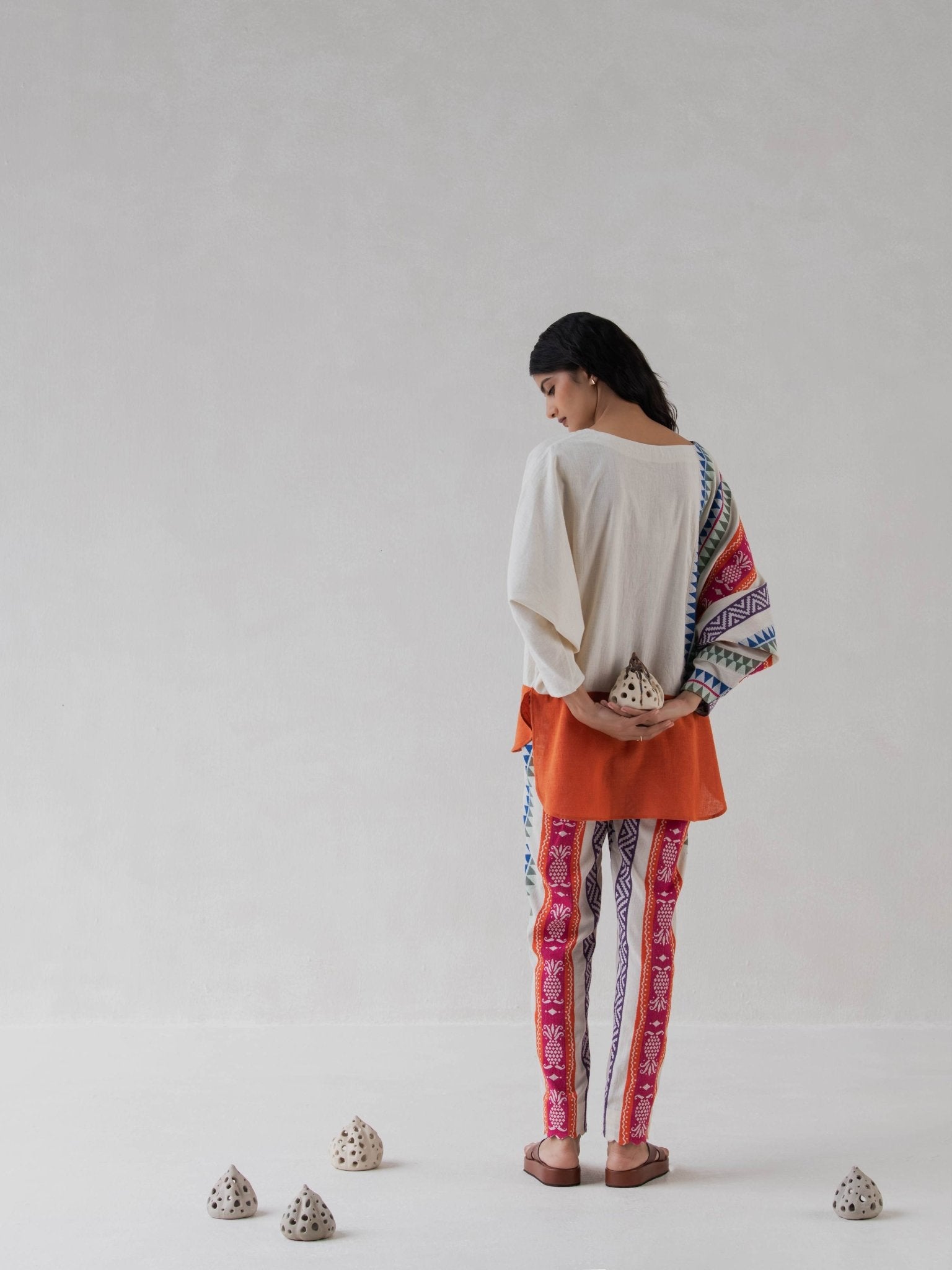 High - Low Top | Multicolored Cotton Jacquard Top for Women – Womens Top on Brown Living™. SKU: DCSS25T05S. Img 5.