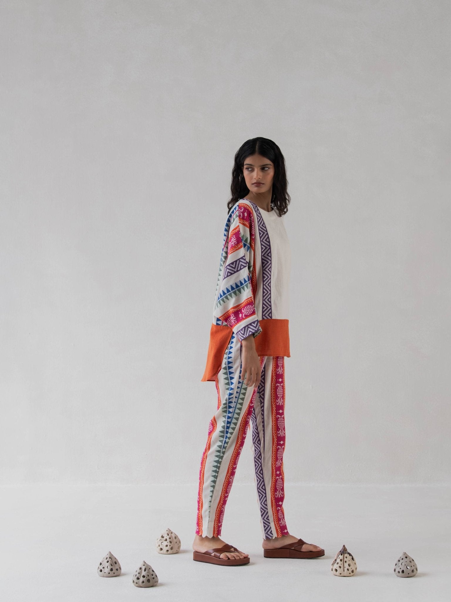 High - Low Top | Multicolored Cotton Jacquard Top for Women – Womens Top on Brown Living™. SKU: DCSS25T05S. Img 3.