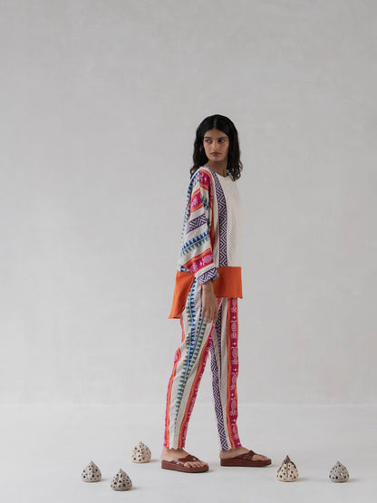 High - Low Top | Multicolored Cotton Jacquard Top for Women – Womens Top on Brown Living™. SKU: DCSS25T05S. Img 3.