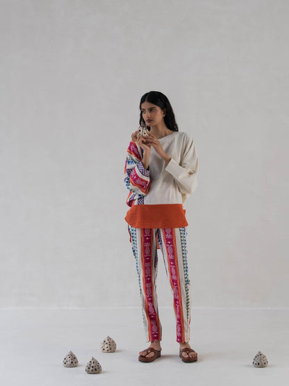 High - Low Top | Multicolored Cotton Jacquard Top for Women – Womens Top on Brown Living™. SKU: DCSS25T05S. Img 6.