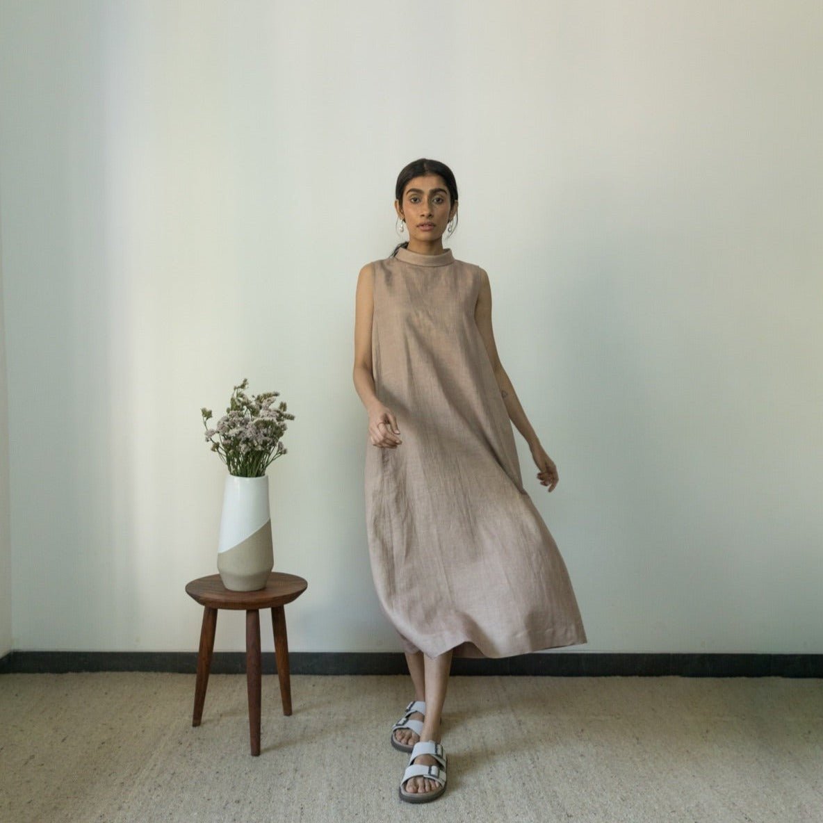 High - Neck A - Line hemp Cotton Dress | Verified Sustainable by Brown Living™