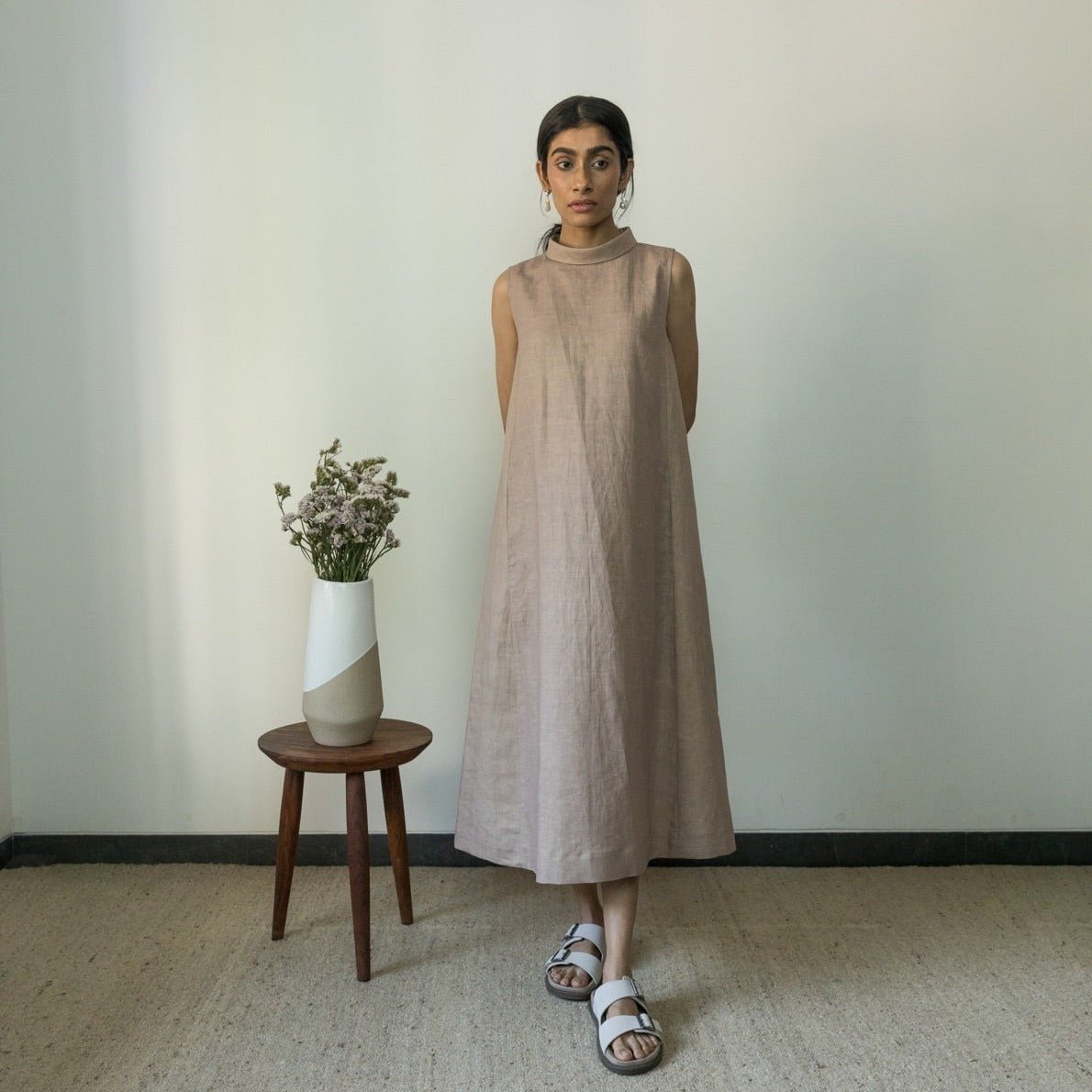 High - Neck A - Line hemp Cotton Dress | Verified Sustainable by Brown Living™