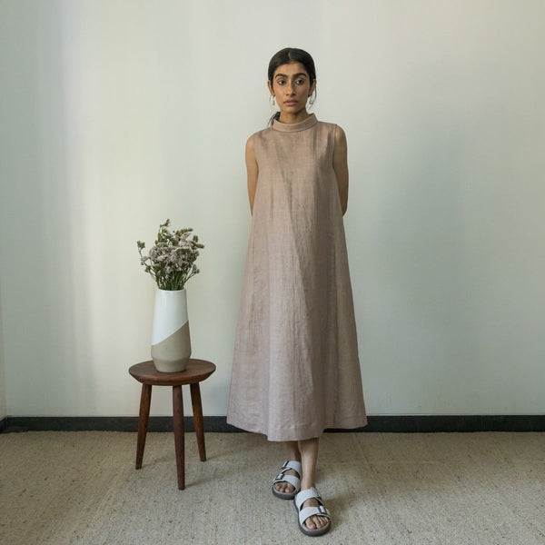 High-Neck A-Line hemp Cotton Dress | Verified Sustainable Womens Dress on Brown Living™