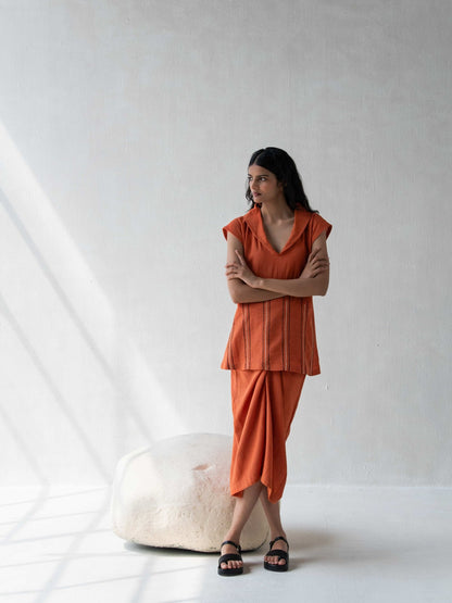 High - Waisted Overlap Skirt | Stylish Cotton Orange Skirt for Women – Womens Skirt on Brown Living™. SKU: DCSS25B02S. Img 3.