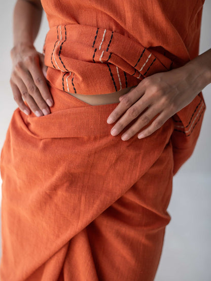 High - Waisted Overlap Skirt | Stylish Cotton Orange Skirt for Women – Womens Skirt on Brown Living™. SKU: DCSS25B02S. Img 1.