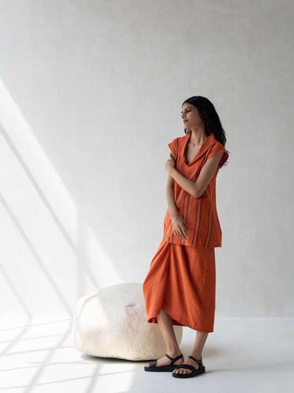 High - Waisted Overlap Skirt | Stylish Cotton Orange Skirt for Women – Womens Skirt on Brown Living™. SKU: DCSS25B02S. Img 5.