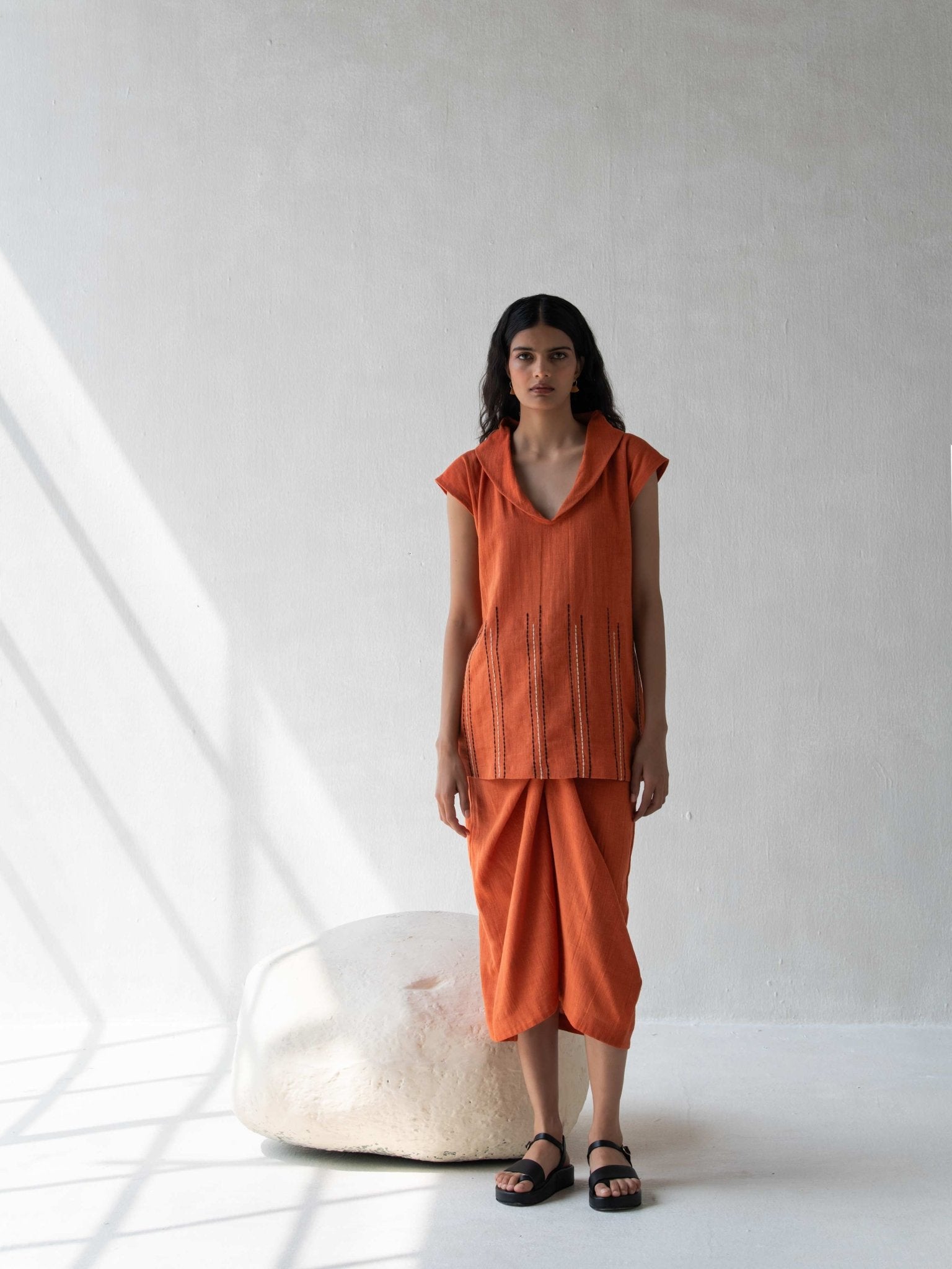 High - Waisted Overlap Skirt | Stylish Cotton Orange Skirt for Women – Womens Skirt on Brown Living™. SKU: DCSS25B02S. Img 4.