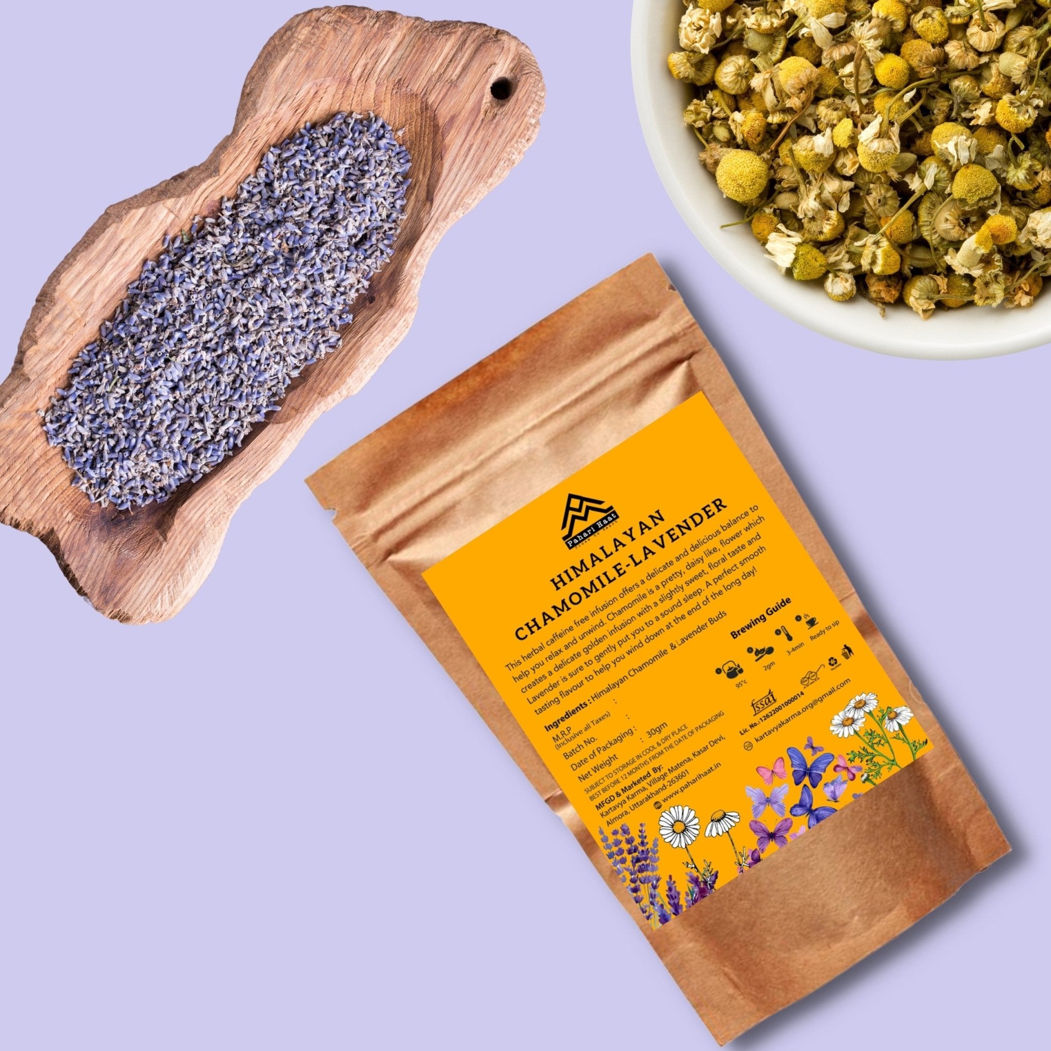 Himalayan Chamomile Lavender Tea – Relaxing Herbal Sleep Blend – Tea on Brown Living™. SKU: HCLV-30. Img 6.