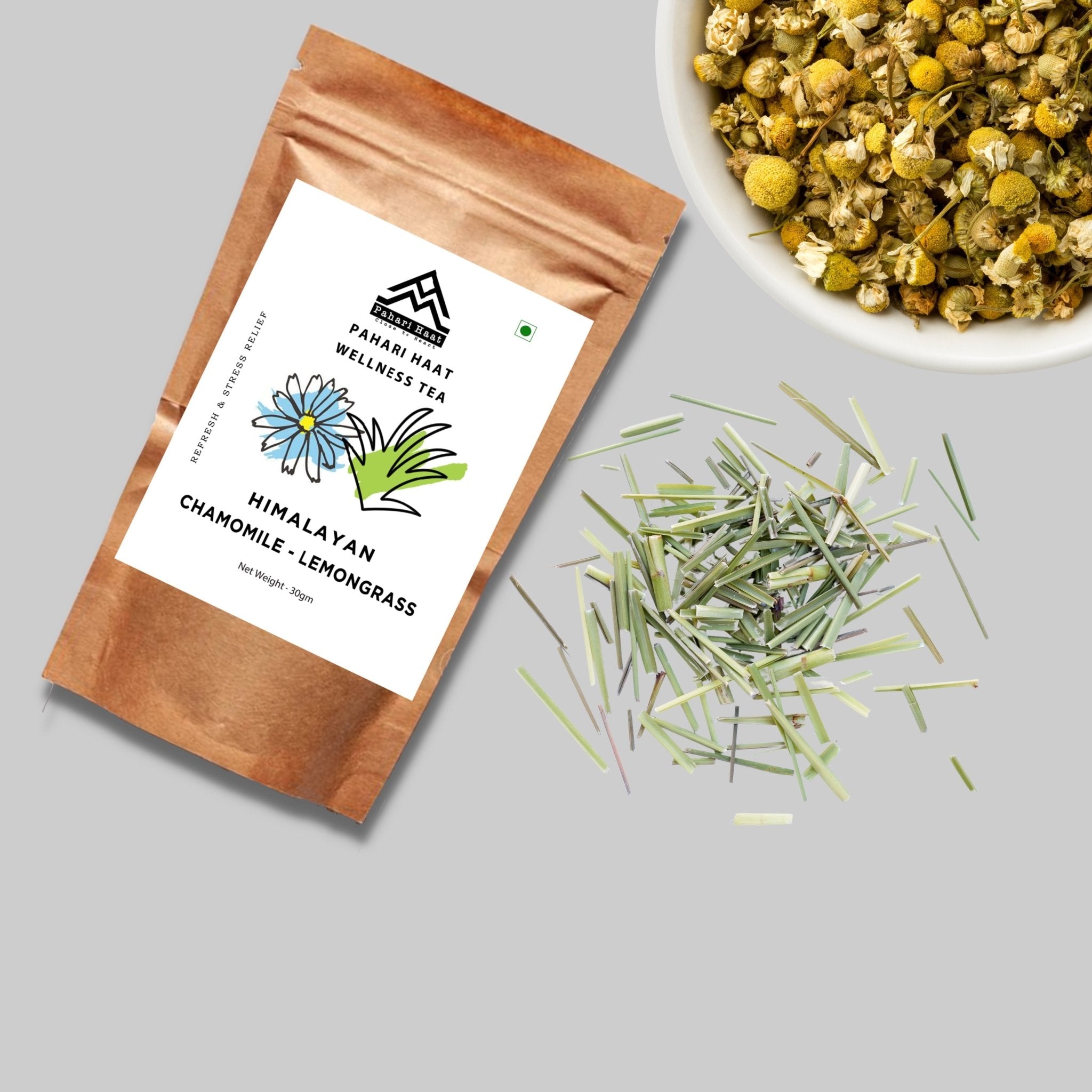 Himalayan Chamomile Lemongrass Tea – Calming Herbal Infusion – Tea on Brown Living™. SKU: HCLMN-30. Img 3.