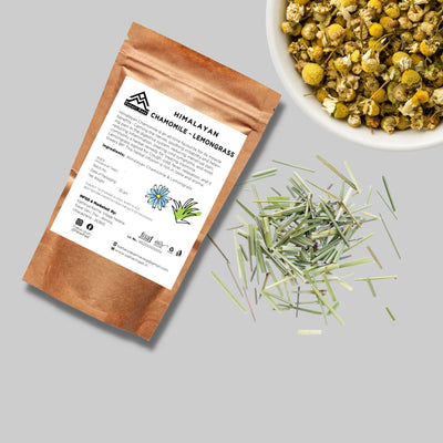Himalayan Chamomile Lemongrass Tea – Calming Herbal Infusion – Tea on Brown Living™. SKU: HCLMN-30. Img 4.