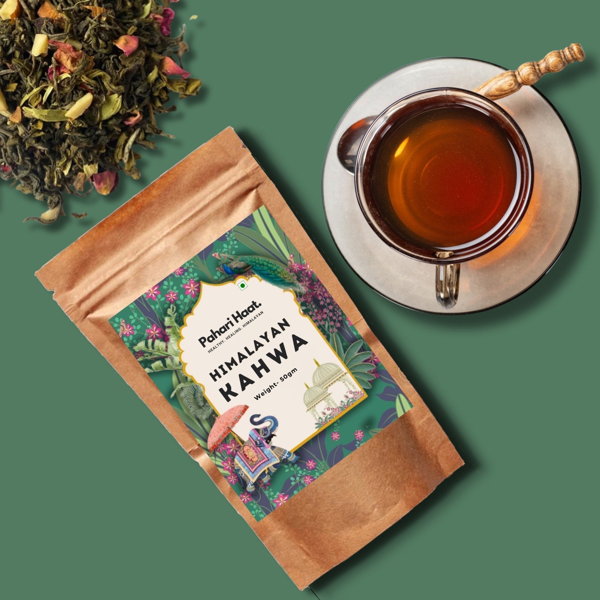 Himalayan Kahwa Tea – Authentic Kashmiri Herbal Green Blend – Tea on Brown Living™. SKU: HKHW-50. Img 4.