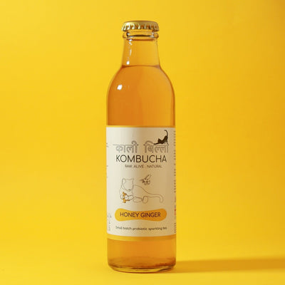 Honey Ginger Kombucha (250ml) | Raw, Naturally Fermented Probiotic Drink – Health & Energy Drinks on Brown Living™. SKU: KBKGH. Img 1.