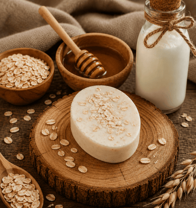 Honey Oats Goat Milk Soap 100g | Fragrance Free Gentle Bath Bar – Body Soap on Brown Living™. SKU: HNOTSP. Img 1.