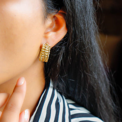 Hoops - Gold Plated Brass Metal Earrings – Womens Earrings on Brown Living™. SKU: OEP449a. Img 2.
