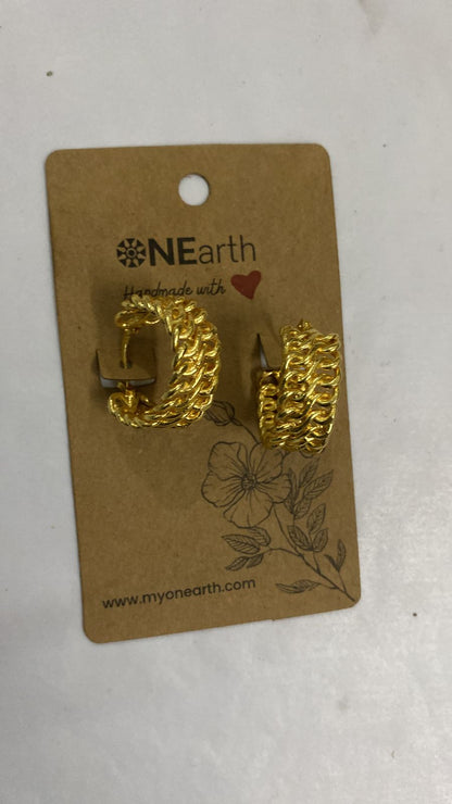 Hoops - Gold Plated Brass Metal Earrings – Womens Earrings on Brown Living™. SKU: OEP449a. Img 3.